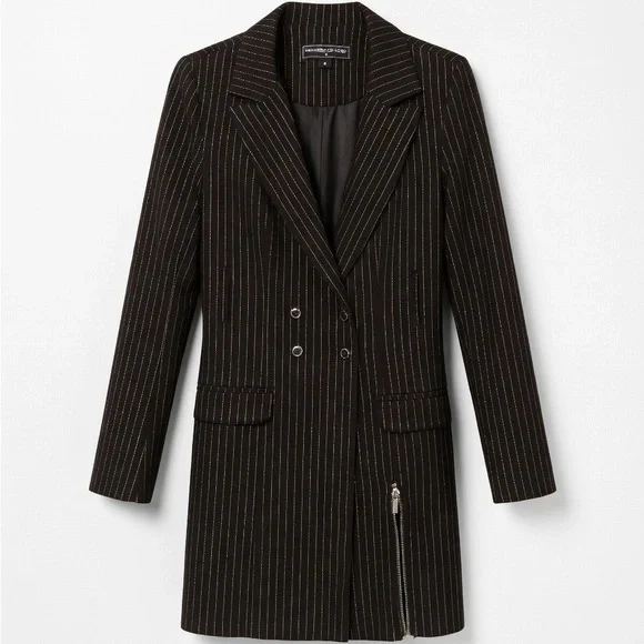 Manière De Voir Black Metallic Pinstripe Blazer Dress w Zip Hem- Size 2 XS/S - Picture 3 of 5
